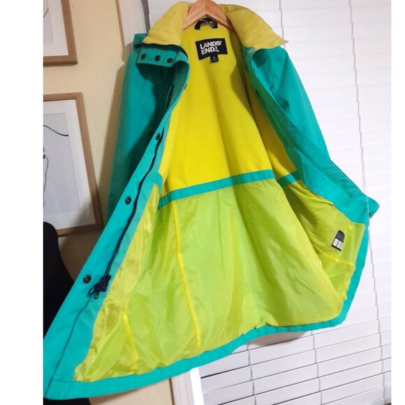 Waterproof Wind Proof Static Proof Lined Hooded Lands End Long Rain Cost Medium - Picture 1 of 9